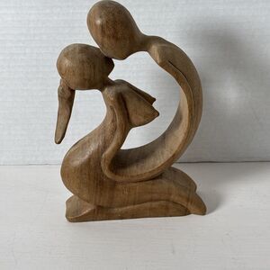 MCM Vtg Wooden Hand Carved Abstract Figure Statue Couple of Lovers 8”